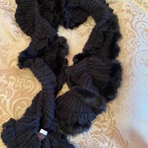 La clement mix wool scarf with rabbit fur lining